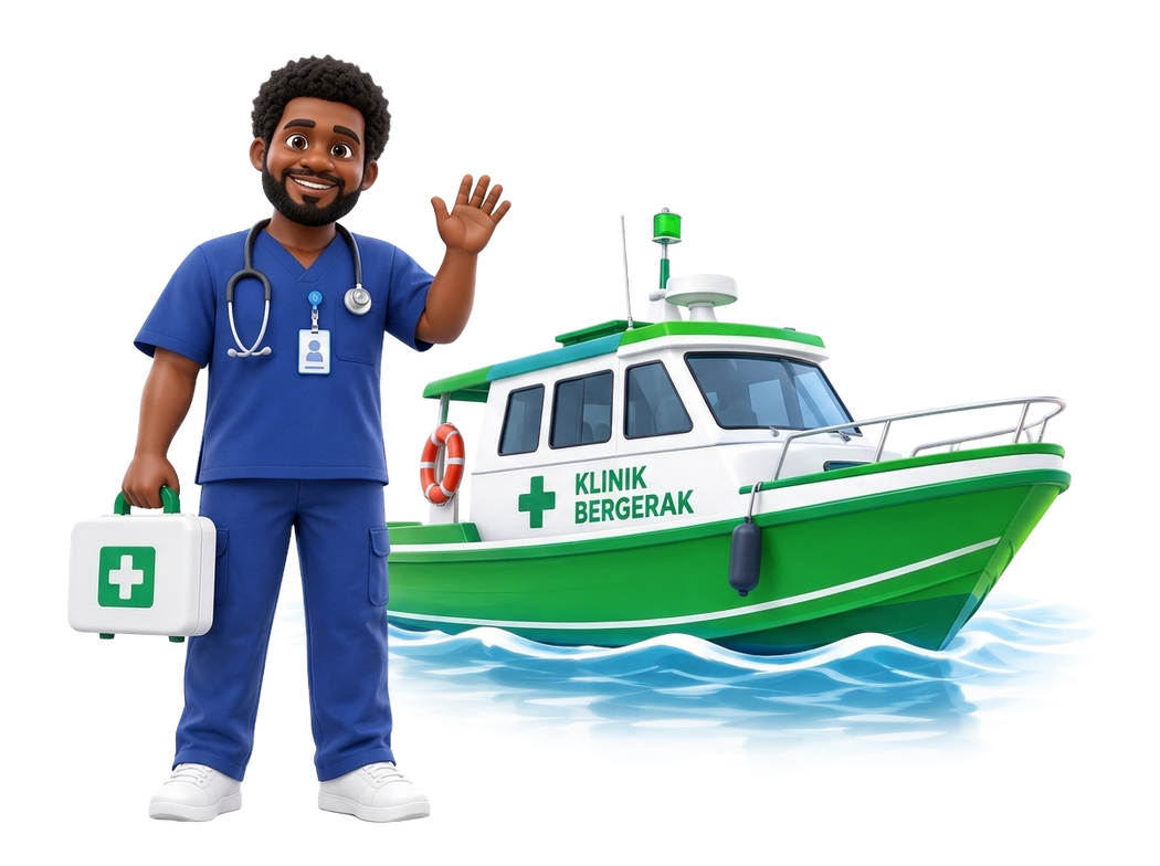 Karakter 3D Klinik Bergerak dan Tim Medis